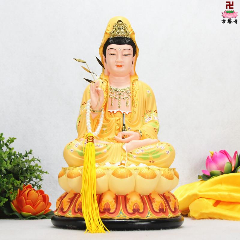 正品12/16/19寸中式雍容黄坐莲花观世音菩萨全莲滴水宝瓶观音佛像