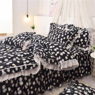 正品公式主风少女心粉色碎裙花雏菊四件套全水洗棉法蕾丝小春秋床