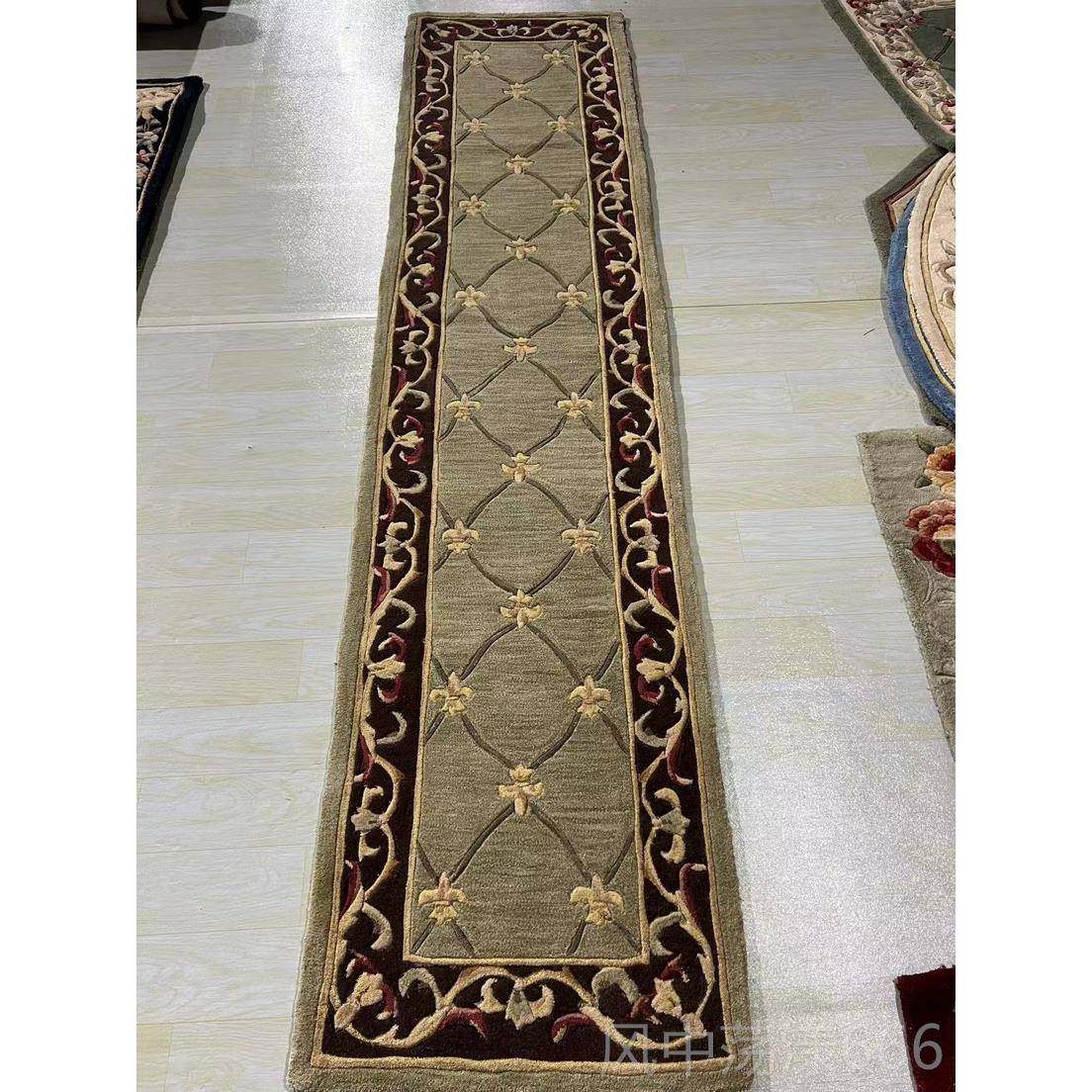 正品出口厚外用清微瑕羊毛手工地毯走廊长条家客厅美贸式复古轻奢