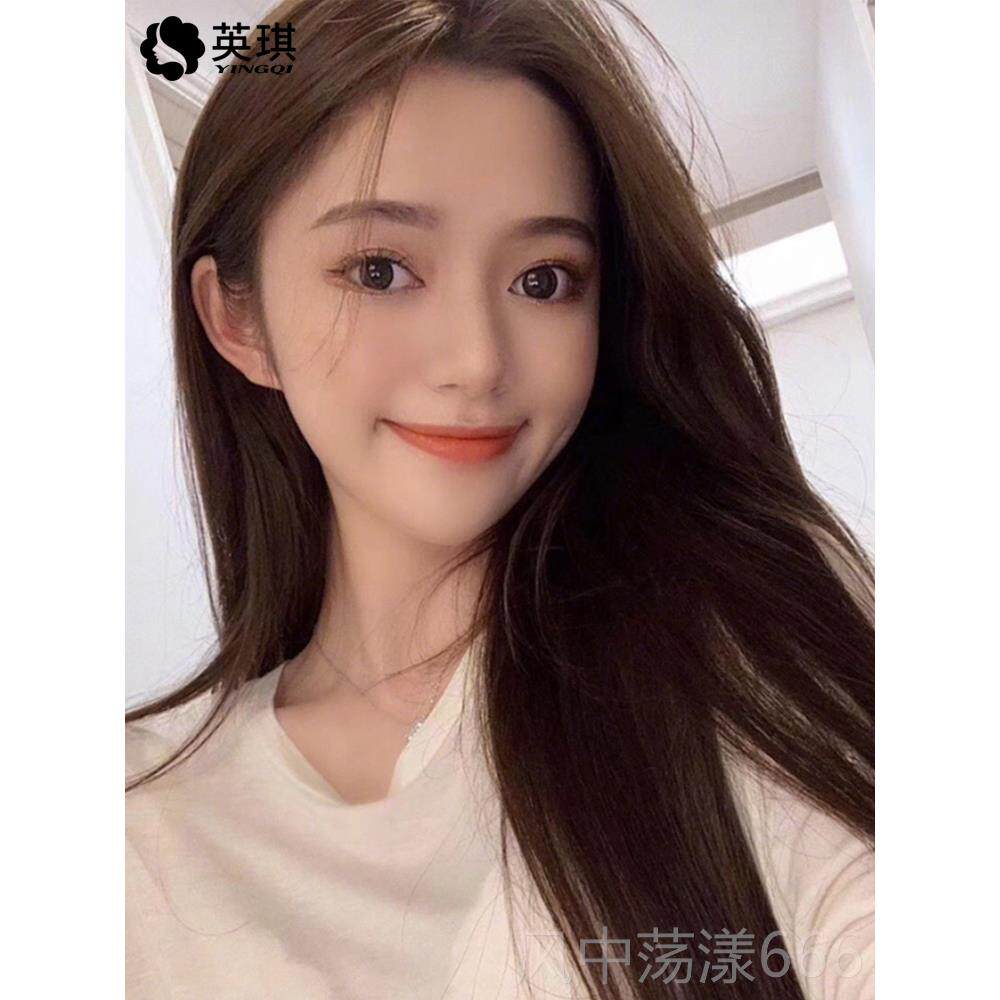正品英琪假发长女长直发轻薄全丝中分发真发自然隐蕾形新扎丸子式