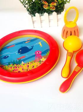 正品红色海浪婴幼打儿鼓沙锤笼铃铛早儿童金宝贝教具音乐奥尔夫击