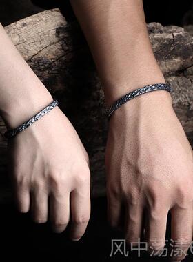 正品采购产品女“黑色战士”925纯银黑手炼的男人，覆古时尚的手