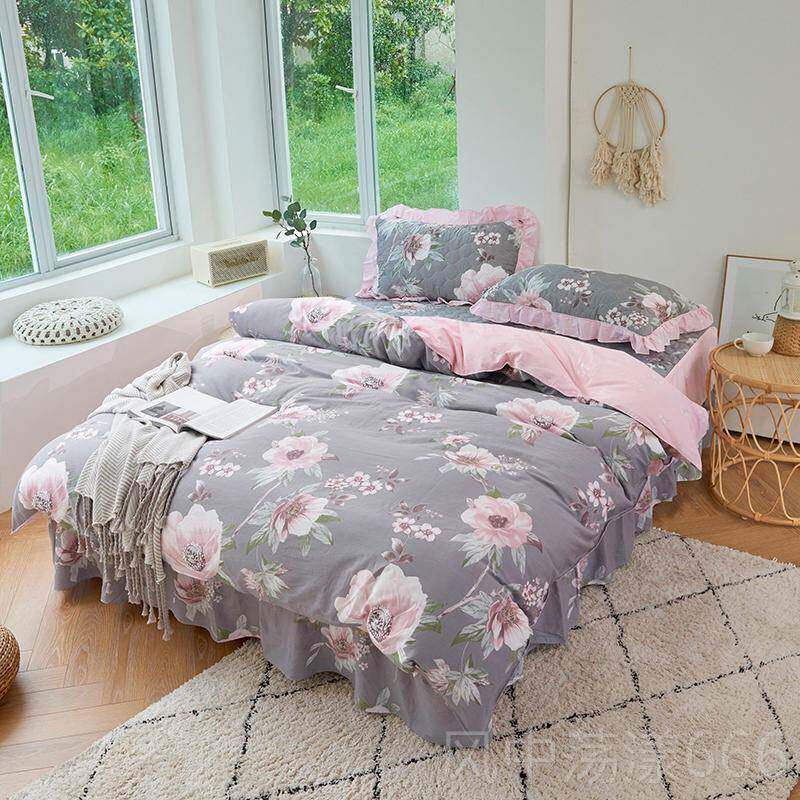 正品倍棉宁加棉纺全棉加厚夹床床裙四件套卡通纯棉罩斜纹床笠家公