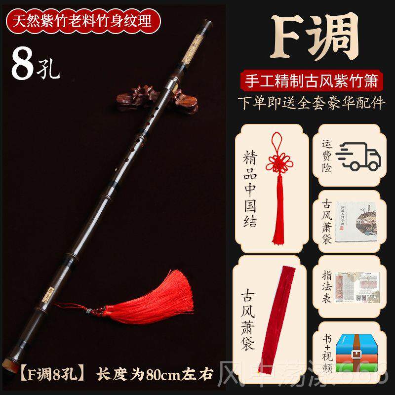 正品萧乐器初学生自入学门高档专业演奏古洞箫紫竹萧六孔长学箫笛