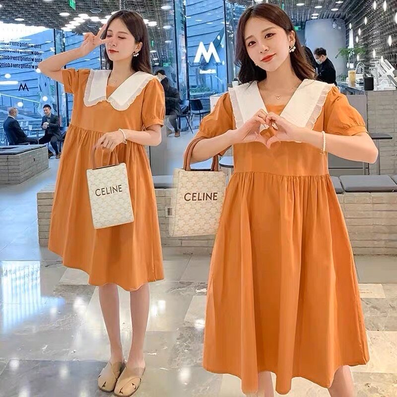 PREGNANT WOMEN SUMMER DRESSES FASHION INTERNET CELEBRITY MATERNITY CLOTHES SUMMER CLOTHES MID LENGTH SWEET DOLL COLLAR AGE REDUCTION SUMMER SKIRTS