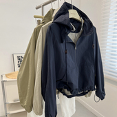 老钱风复古短款 夹克防风短外套 连帽风衣外套女宽松舒适拉链开衫