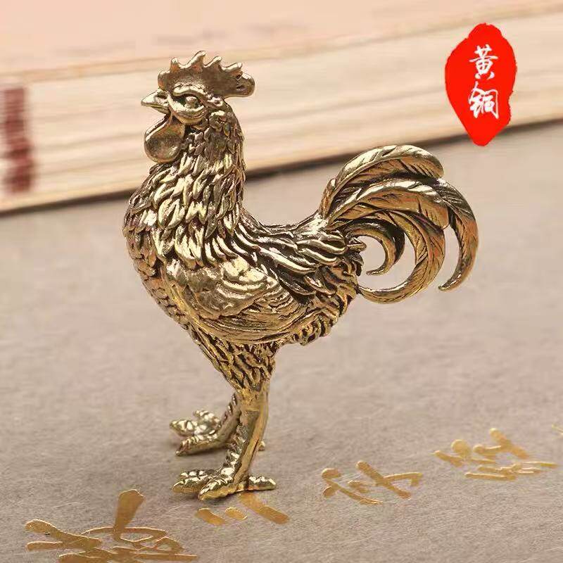 黄铜实心小公鸡茶宠摆件图片