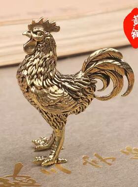 纯黄铜实心小公鸡茶宠摆件