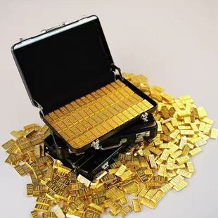 仿真铝合金行李箱手提箱迷你金条仿金小金条沙金兵人模型装饰摆件