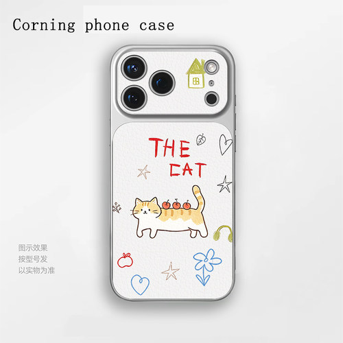 简画猫咪苹果iPhone17小羊皮手机保护壳适用于小米17一加Ace5至尊版华为Nova15OPPOfindx9proIQOO