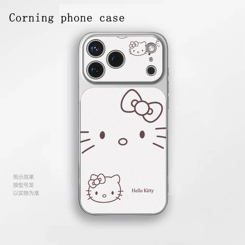 苹果iPhone17小羊皮手机Hello kitty简约套适用于小米17一加Ace5至尊版华为Nova15OPPOfindx9proIQOO