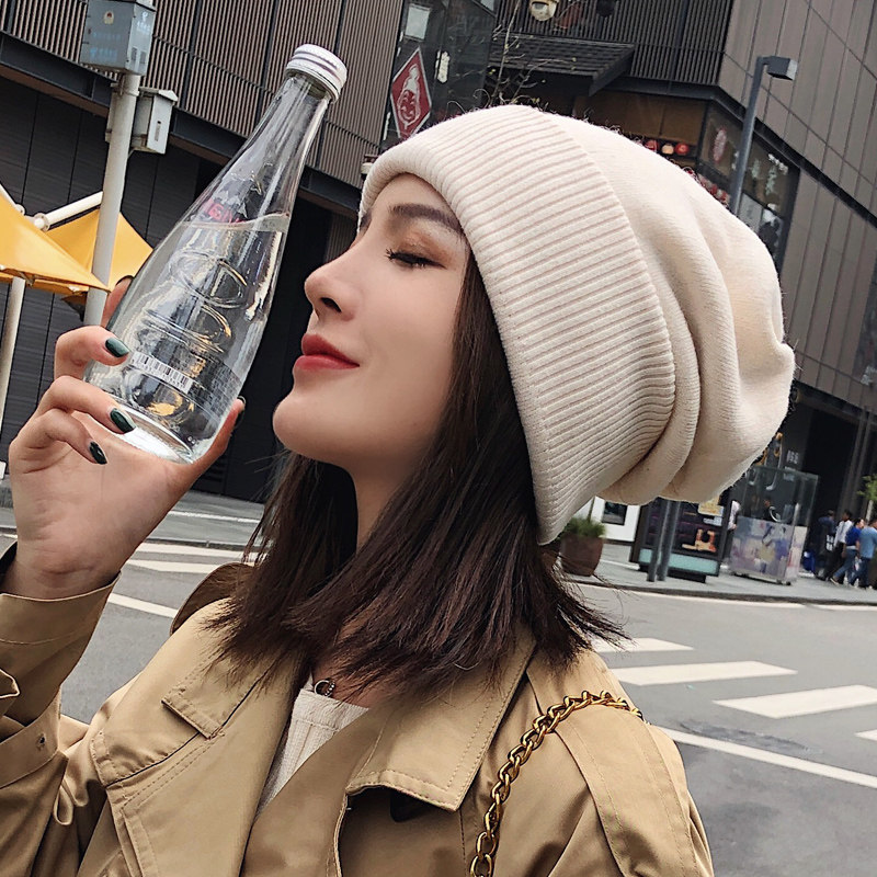帽子女网红明星同款秋冬日系针织毛线帽韩版潮月子帽加厚保暖冷帽