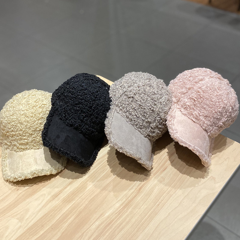 黑色帽子羊羔毛绒鸭舌帽女韩版时尚百搭秋冬季加厚保暖棒球帽男潮