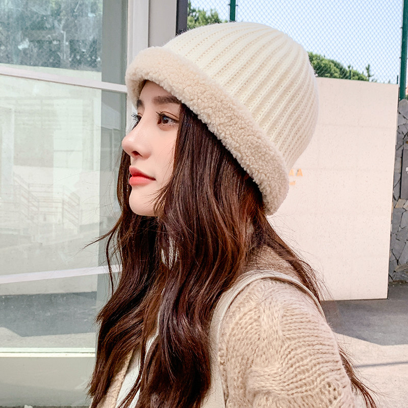 帽子女ins秋冬毛绒瓜皮帽时尚百搭毛线针织地主帽网红同款盆帽潮