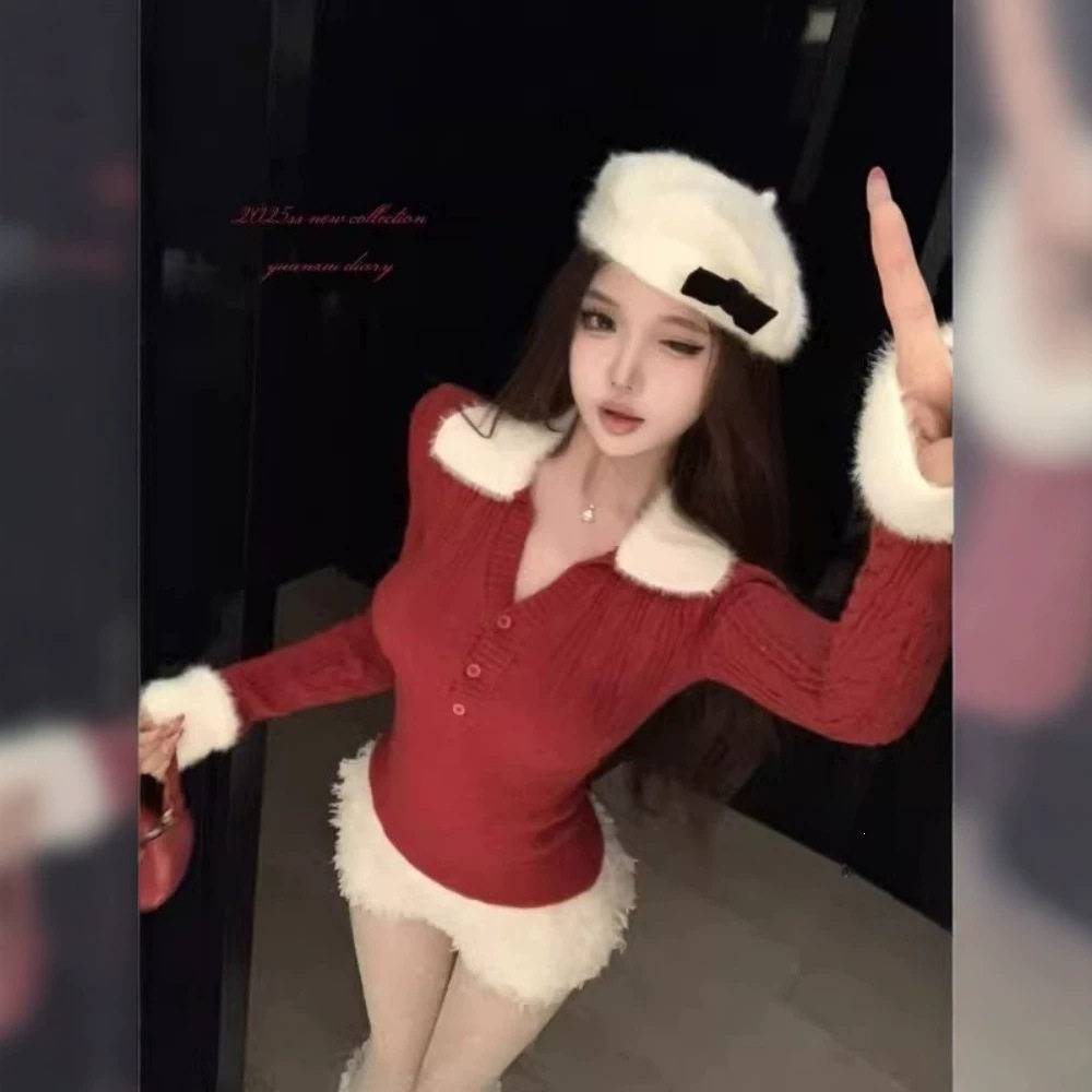 复古撞色毛毛领拼接长袖