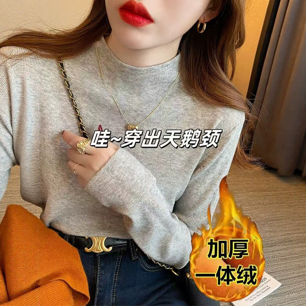 加绒毛衣女秋冬打底2026