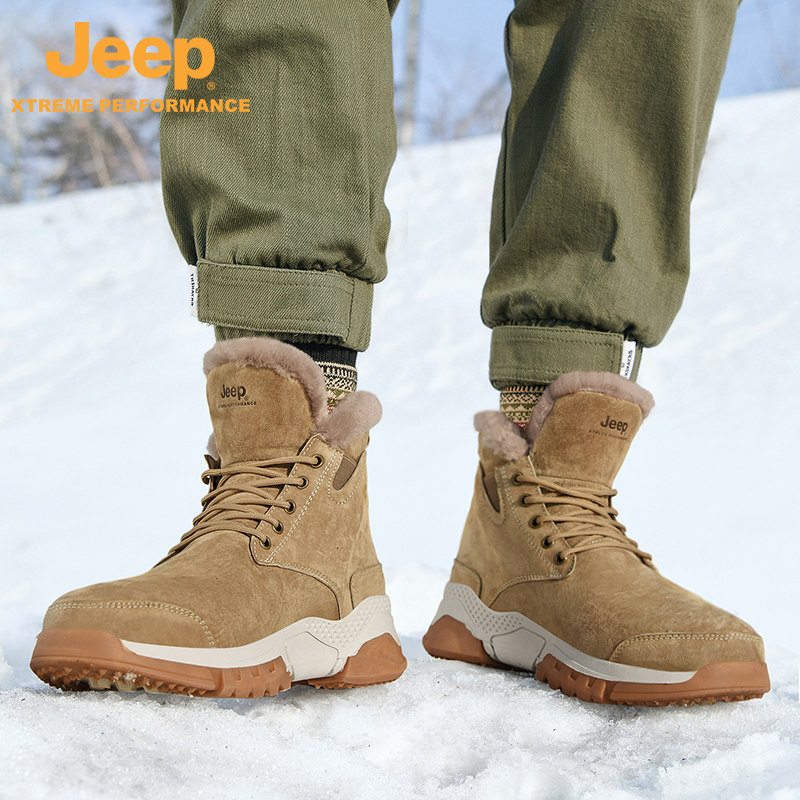 JEEP MENS SHOES SNOW BOOTS WINTER VELVET THICKENED WARM NORTHEAST COTTON SHOES MENS OUTDOOR WATERPROOF AND COLD-PROOF BOOTS TIDE