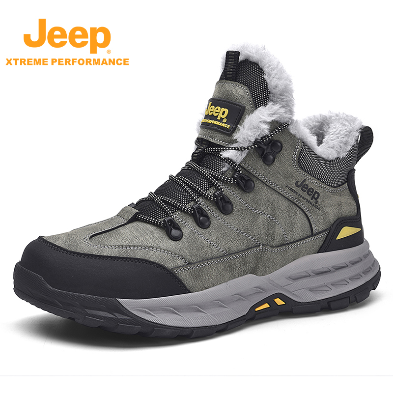 jeep高帮鞋男鞋2023冬季加绒加厚保暖棉鞋工装靴子防滑厚底雪地靴