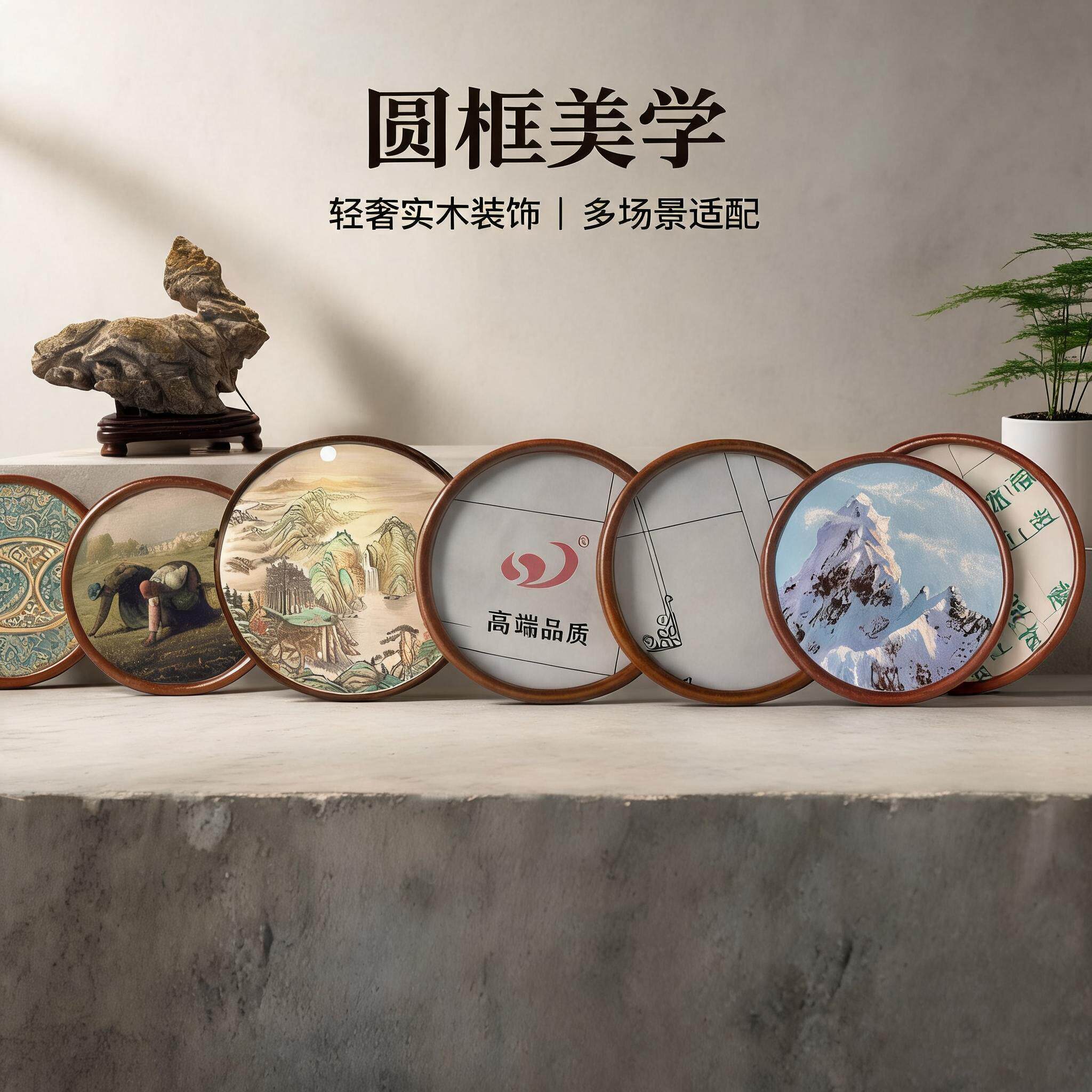 中式圆形实木画框十字绣书画钻石画客厅装裱挂墙框装饰木制圆框