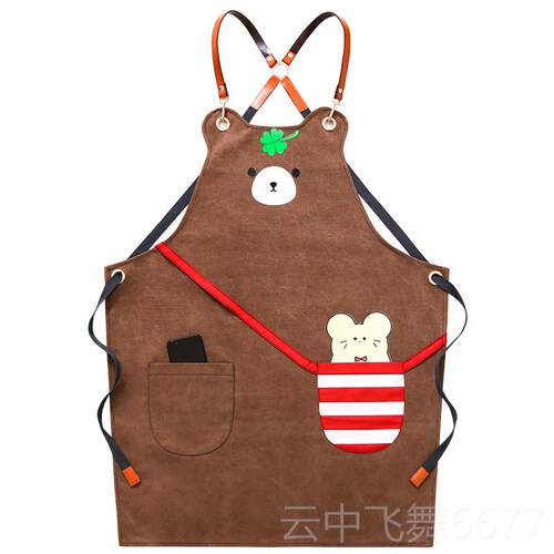 正品围裙厨房o可爱女防水牛定制lg美o发师奶茶店餐厅仔工作服儿童