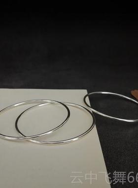 正品秋叶夏花纯女银手镯《原》9归99足银素面闭实口古法细镯子心