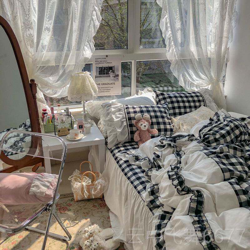正品优恋可爱公主风女心全棉水少洗棉四件套被套床裙床1上.15/.8