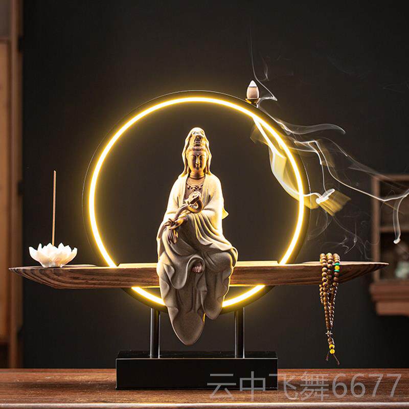 正品禅玉瓶观音净菩佛像灯摆件倒流意香创意陶瓷高档家居装萨饰工