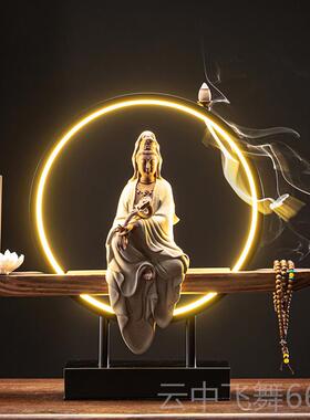正品禅玉瓶观音净菩佛像灯摆件倒流意香创意陶瓷高档家居装萨饰工