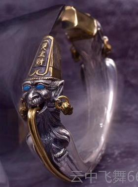 正品男款霸气黑一白无常开口手镯S生95纯银七爷见财八爷天下太平2