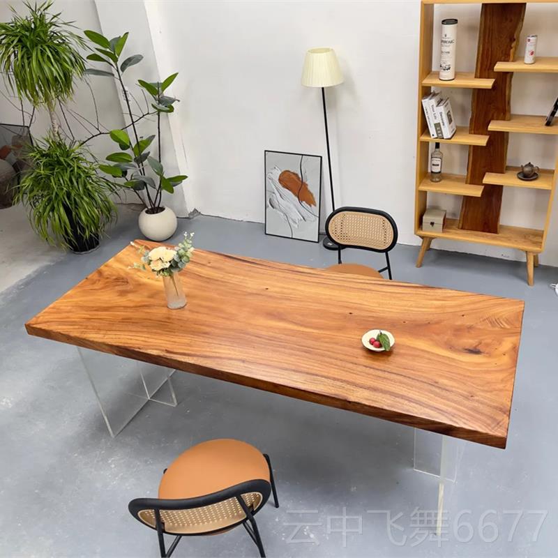正品胡桃木新大板茶桌奥坎实木原木办桌南美公桌板功夫茶茶台简约图片
