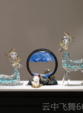 正品意家招财鹿摆件一创对轻奢居高玄关客厅酒柜电视柜办档公室装