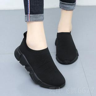 正品一二脚蹬布加绒运动鞋冬天黑色工作鞋不女累脚老北京鞋女休闲