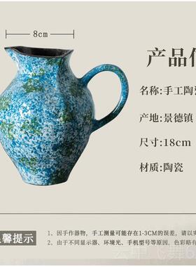 正品覆古蓝色画风陶瓷花瓶客油宿厅插花水培花民艺术鲜品粗陶花瓶