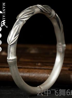 正品寸银坊云南大足银女时尚个性竹节高子理开口银手节镯年轻款.
