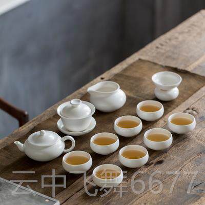 正品茶唐月窑功夫具瓷茶杯套装家用白绿色盖定窑陶瓷日式泡茶壶碗