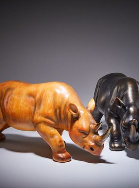 轻奢高档犀牛摆件仿真动物雕塑欧式客厅书房酒柜办公室桌面装饰品