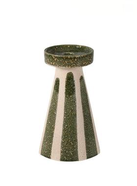 现代简约条纹陶瓷烛台摆件