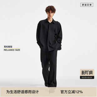 宽松休闲套装 男两侧开叉复古衬衣外套 黑衬衫 BODYDREAM暗门襟长袖