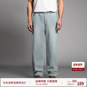 BODYDREAM复古怀旧蓝牛仔裤 水洗做旧直筒阔腿无性别宽松休闲长裤