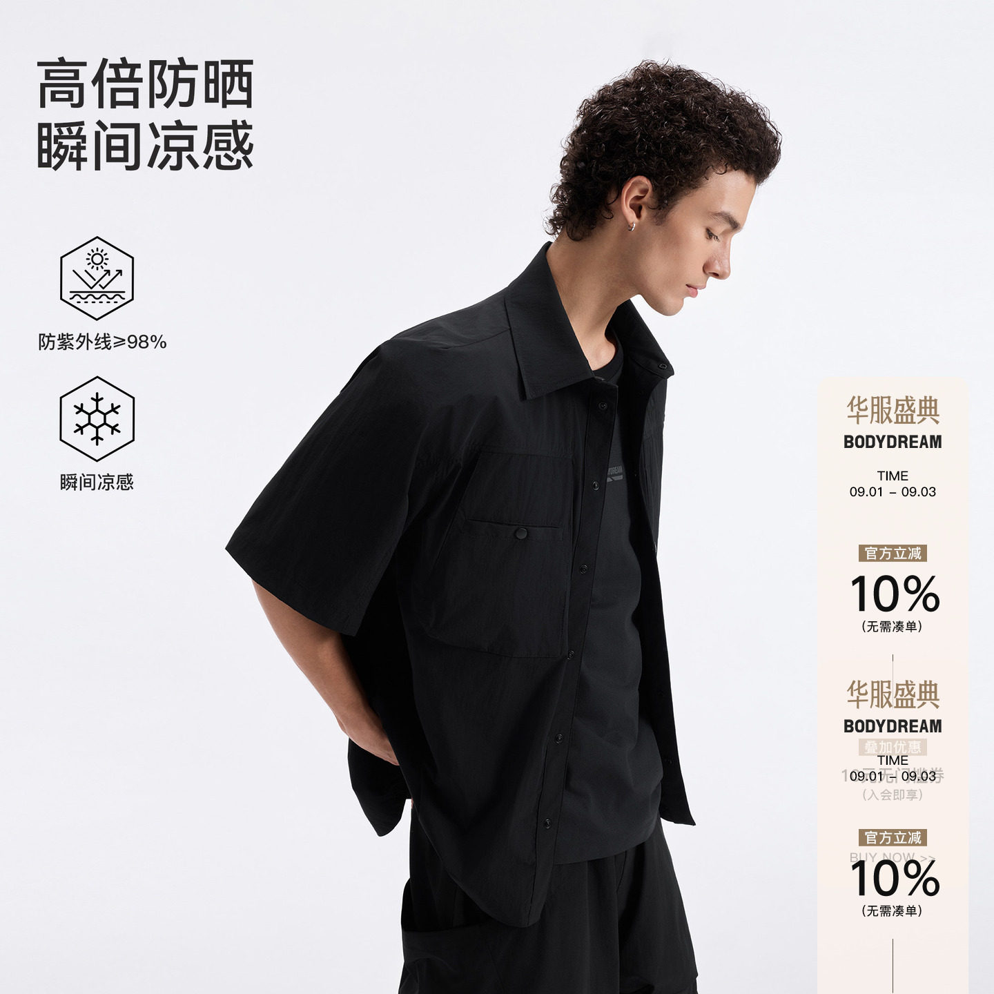 BODYDREAM原纱防晒短袖衬衫男 2026夏季都市工装风凉感透气衬衣图片
