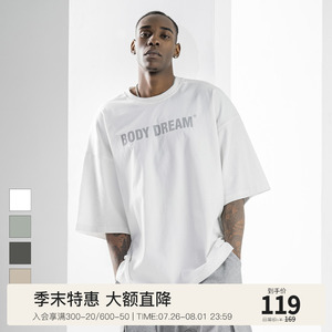 BODYDREAM纯棉美式重磅短袖男印花情侣五分袖运动休闲潮牌t恤上衣