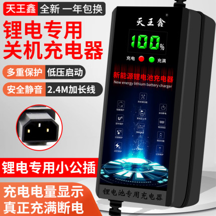 电动车锂电池电瓶充电器48V2A60V72V3A三元小刀专用公插插口快充