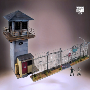 麦克法兰行尸走肉积木塔楼围墙微缩场景1/35兼容乐高拼装建筑模型