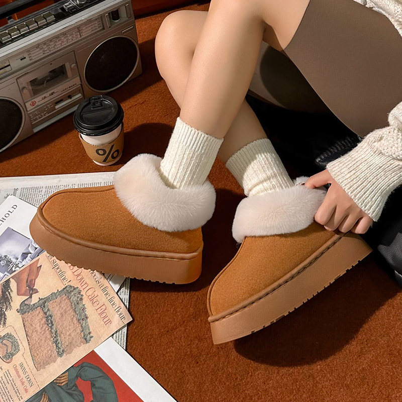 蚂蚁之恋秋冬新品毛绒保暖厚底纯色情侣款男女居家外穿舒适棉鞋
