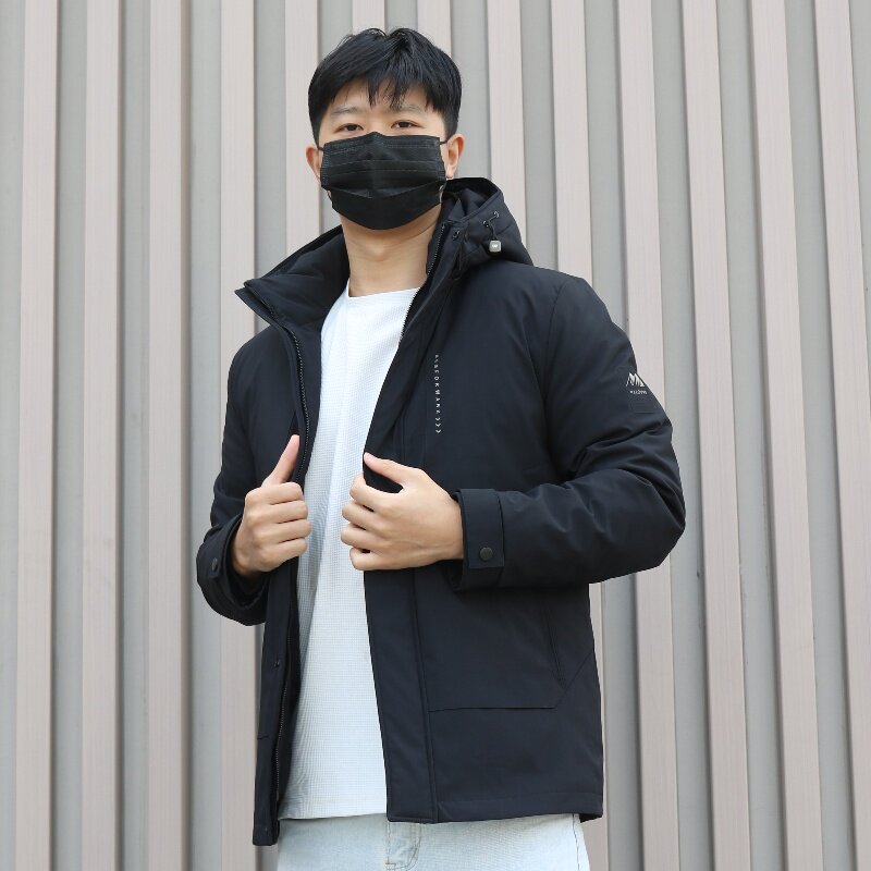 男式羽绒服2024秋冬一衣三穿连帽脱卸鹅绒内胆保暖青年防寒外套潮