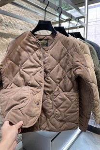 外贸日单大牌尾货男装复古夹棉无领棉衣夹克衫休闲桃皮绒棉服外套