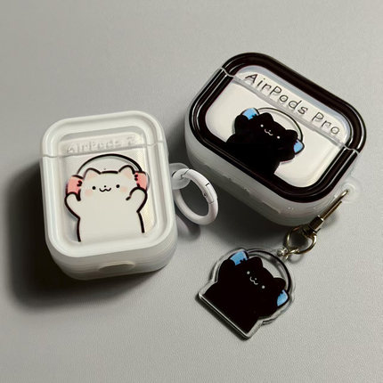 听歌小猫airpods蓝牙耳机套适用苹果airpods pro第二代airpods3代airpods4软透明防摔airpods2透明保护壳PRO2