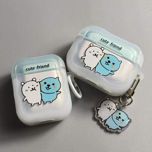 情侣自嘲熊苹果耳机保护套适用airpods pro2耳机保护壳透明防摔airpods2/3/4/5代pro3保护壳原创可爱软保护套
