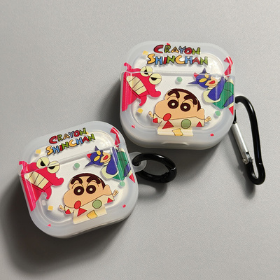 蜡笔小新airpods蓝牙耳机套适用苹果airpods pro第二代airpods3代airpods4软透明防摔airpods2透明保护壳PRO2
