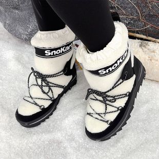 在售265欧 瑞士高端轻奢女士雪地靴加绒保暖抗寒厚底防滑中筒棉靴